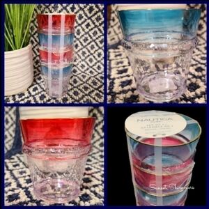 8 Nautica Outdoor Indoor Acrylic Gold Rimmed Red Blue Patriotic Drink Glasses